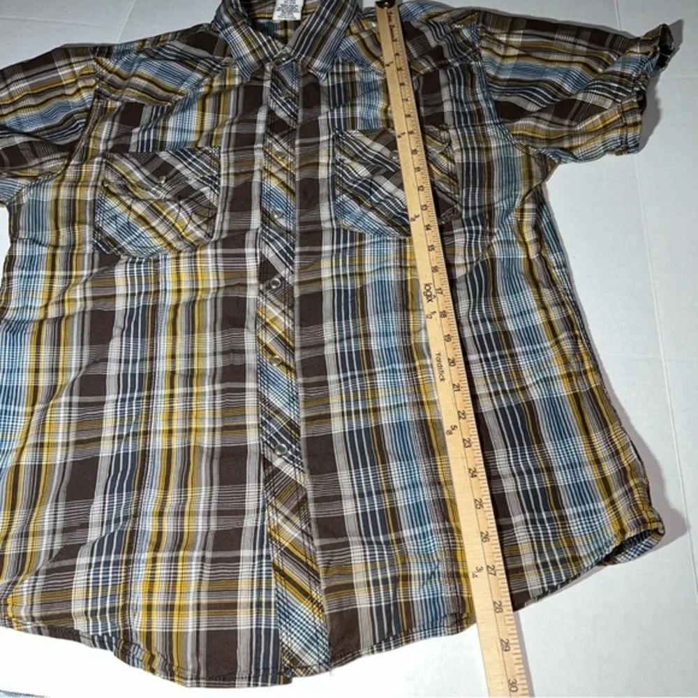 True Religion Made in USA Cotton Short Sleeve Pearl Snap Plaid Shirt‎